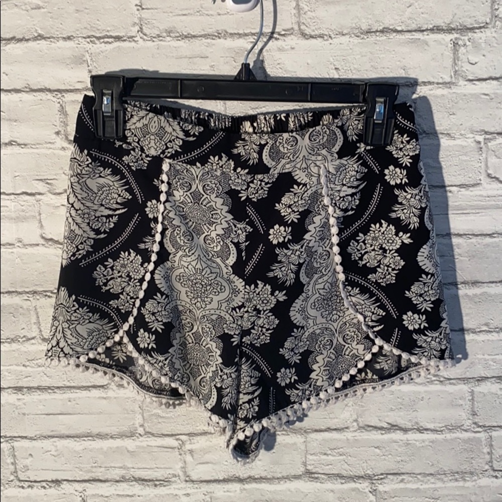 Cream and Black Flowy Shorts